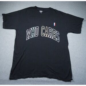 Who Cares Shirt Mens Large Black Graphic Tee Streetwear Short Sleeve Crewneck